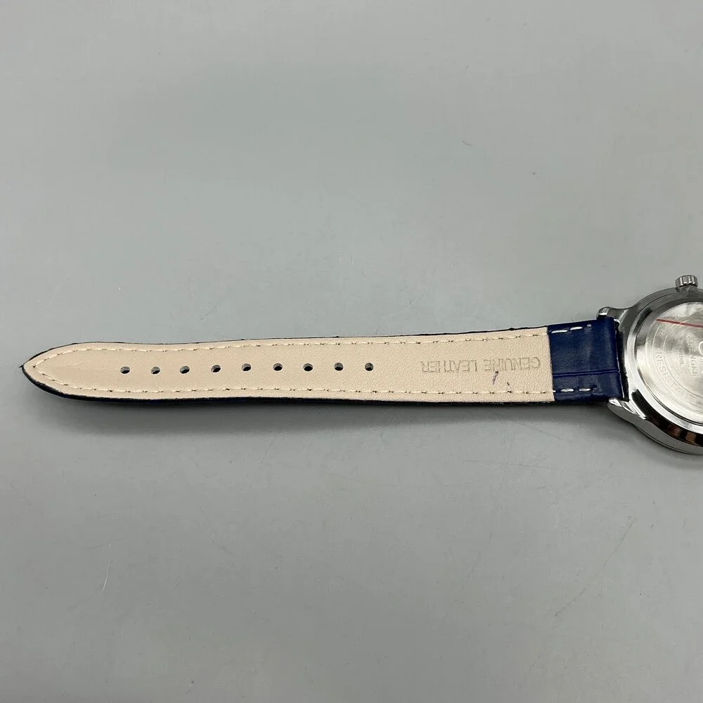 Shengke Womens Watch 32mm Silver Tone Blue Leather Band Date New Battery